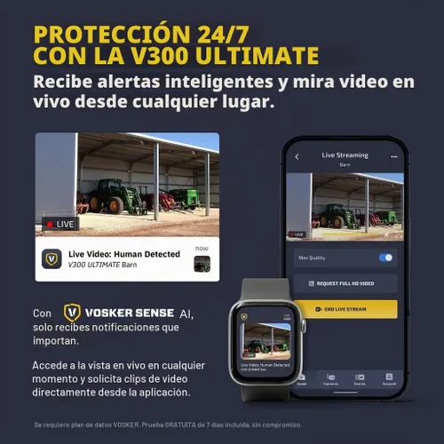 Vista 4 de Vosker V300 Ultimate Farmers Pack - Cámara de seguridad para exteriores con panel solar externo para granjas, pastos e invernaderos, 4G LTE, unidad