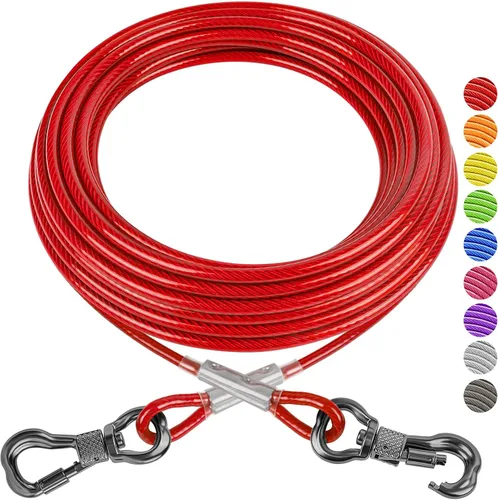 Vista 8 de XiaZ Cable de amarre para perros de 10 pies, para patio, cable de acero para mascotas con clips duraderos con bloqueo, cadenas para perros
