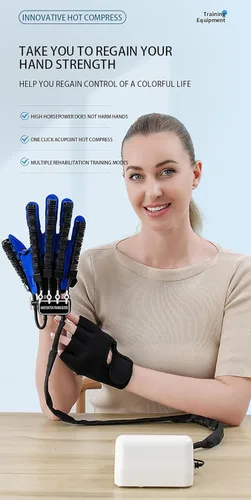 Vista 3 de (izquierda+derecha) rehabilitación robot guante, equipo eléctrico de terapia de manos, con compresa caliente/espejo entrenamiento, para aliviar