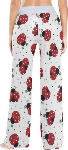 Vista 4 de Pantalones de pijama cómodos y holgados para mujer, con cordón ajustable, pantalones de pierna ancha Palazzo