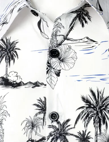 Vista 3 de Jogal - Camisa de manga corta para hombre, diseño de flores, de algodón, con botones, hawaiana