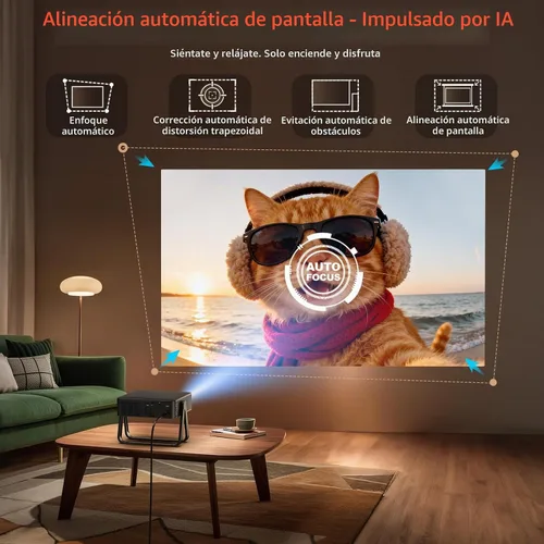 Vista 3 de [Ultradelgado de 1.97 pulgadas Enfoque automático Aplicaciones integradas Soporte de 360°] Mini proyector inteligente con WiFi y Bluetooth