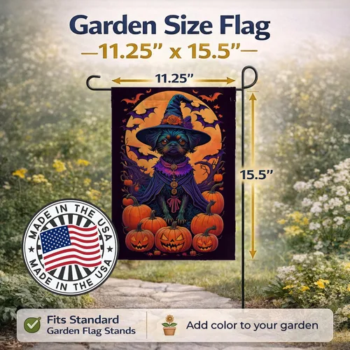 Vista 3 de Caroline's Treasures DAC1466GF - Bandera decorativa para jardín de Halloween de Affenpinscher Witchy para jardín, decoración para patio exterior