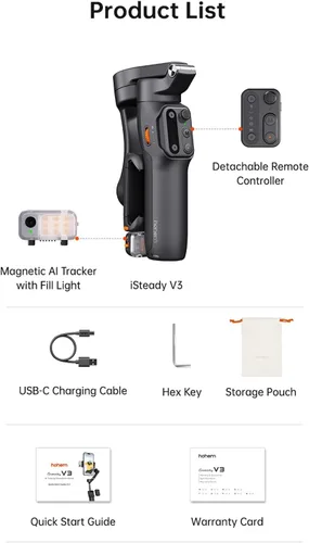 Vista 8 de hohem iSteady V3 - Estabilizador de cardán para iPhone, rastreador magnético de inteligencia artificial, control remoto separado, barra de extensión
