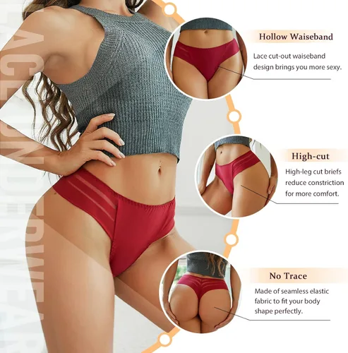 Vista 4 de chahoo Ropa interior de tanga para mujer bragas sexy de tiro bajo sin costuras tangas de encaje en la espalda en T paquete de 5 tangas que no se