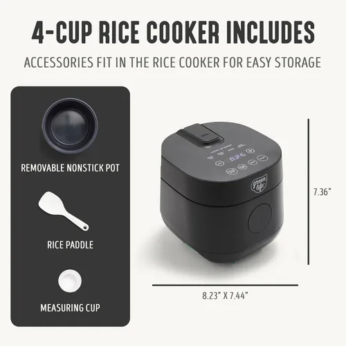 Vista 4 de GreenLife Arrocera digital, 2 tazas sin cocinar/4 tazas cocidas, olla de cerámica antiadherente extraíble sin PFAS, preajustes de un solo toque