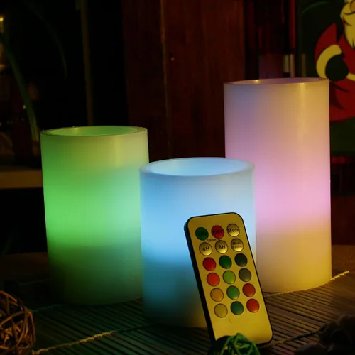 Vista 2 de CANDLE CHOICE Velas sin llama que cambian de color a pilas con temporizador remoto, cera real, parpadeante, eléctrica, multicolor, luces LED