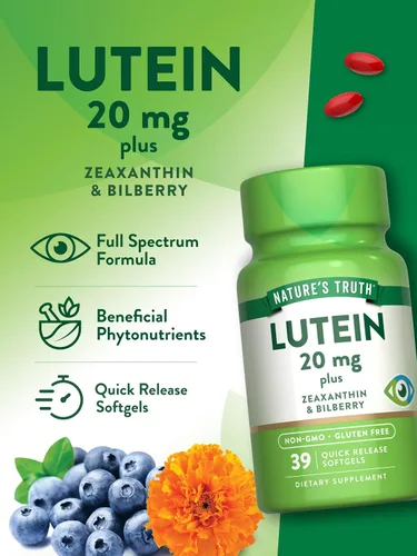 Vista 5 de Suplemento de luteína y zeaxantina 20 mg 39 cápsulas blandas con arándano sin OMG y sin gluten por Nature's Truth