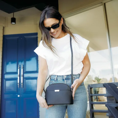 Vista 5 de Emperia AvaEva - Bolso cruzado de piel sintética para mujer, bolsas para hombros, bolso Saffiano miniatura estilo domo