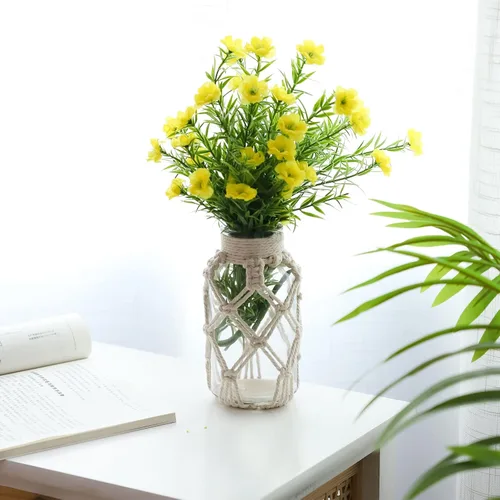 Vista 3 de Floreros con cubierta de cuerda de algodón, florero de vidrio tejido, botella decorativa para comedor, dormitorio, baño, mantel (algodón)