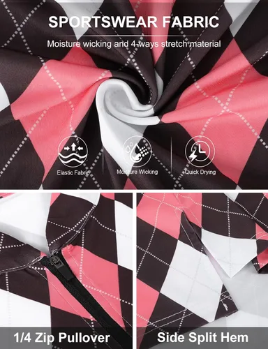 Vista 5 de Misyula - Camisetas de golf para mujer, con cremallera de 14, protección solar, secado rápido, tenis, correr, atletismo, entrenamiento