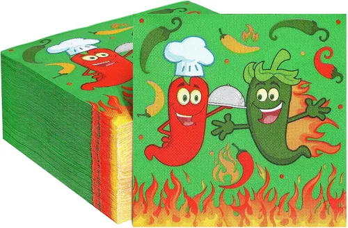 Vista 8 de Qilery 100 servilletas de cocina con chile para decoración de fiesta, 6.5