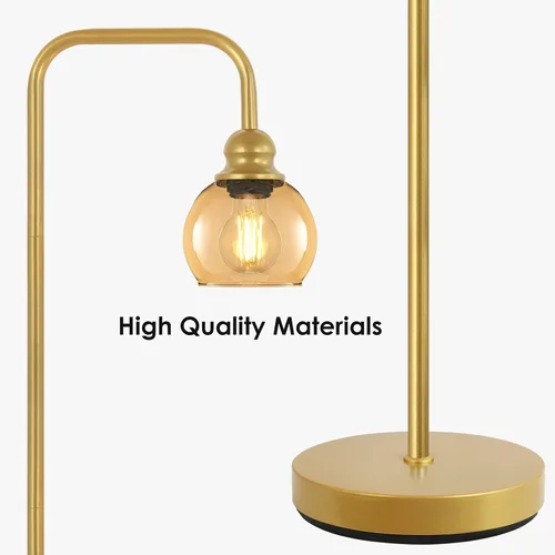 Vista 15 de Lámpara de pie moderna para sala de estar con bombilla LED de 6 W, lámpara de pie industrial, vidrio ámbar, lámpara alta de lectura clásica