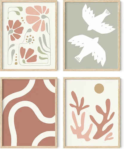 Vista 22 de HAUS AND HUES Arte de pared de montaña – Juego de 4 decoración de paisaje moderno de mediados de siglo, naturaleza y arte moderno Marco beige de 8