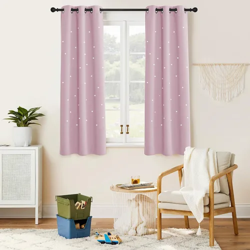 Vista 27 de NICETOWN - Cortinas de oscurecimiento de habitación con estrellas en rosa bebé, de 45 pulgadas de largo para dormitorio de niñas, cortinas