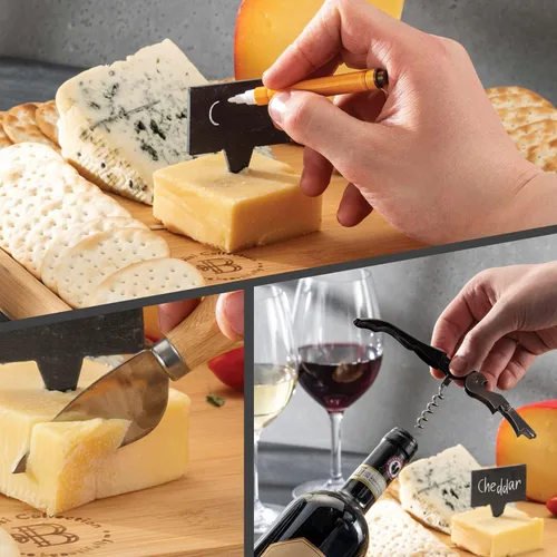 Vista 5 de Bambüsi Tablas de charcutería – Juego de tablas grandes de bambú para charcutería con cuchillos para servir, bandeja de queso, regalos