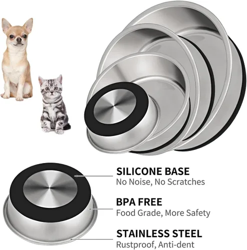 Vista 3 de Taglory Juego de 2 tazones de acero inoxidable para perros de 2 tazas para comida y agua, base de silicona antideslizante, resistente a