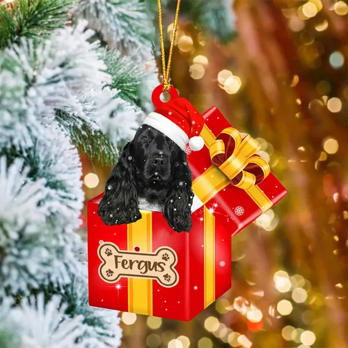 Vista 54 de Adorno de Navidad personalizado de Akita Inu, nombre personalizado Akita Inu para árbol de Navidad, en caja de regalo roja