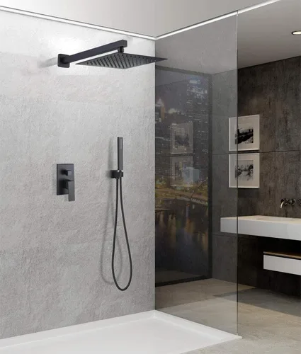 Vista 7 de Codo de suministro de pared con soporte de ducha de mano, conector de manguera de ducha cuadrado de latón de 1/2 pulgada, montaje en pared, salida