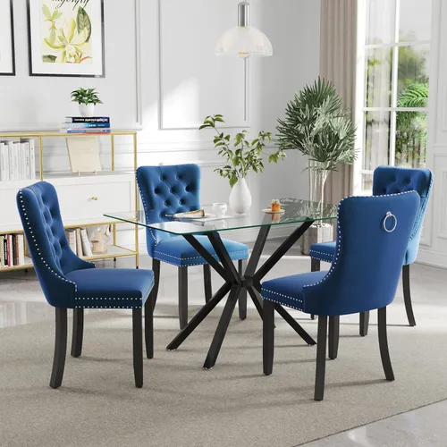Vista 15 de Juego de comedor moderno de cristal de lujo de 5 piezas, juego de comedor rectangular minimalista para 4, juego de mesa de cocina de vidrio