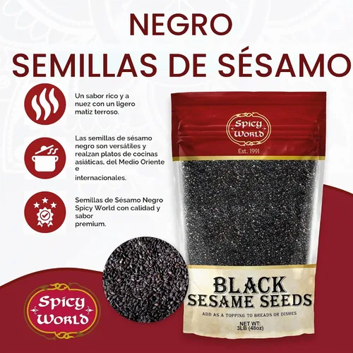 Vista 2 de Semillas de sésamo negro crudo, bolsa de 3 libras - Natural - By Spicy World