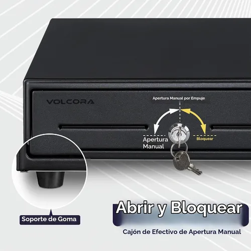 Vista 4 de Volcora Cajón manual de 13" para caja registradora con apertura por presión para sistema de punto de venta (POS), cajón resistente color negro con 4