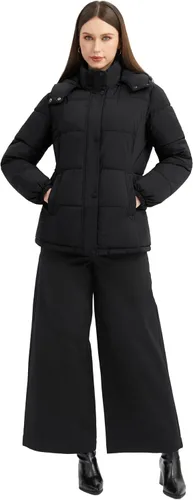 Vista 4 de wantdo Chaqueta acolchada para mujer, abrigo de invierno ligero con capucha extraíble Negro
