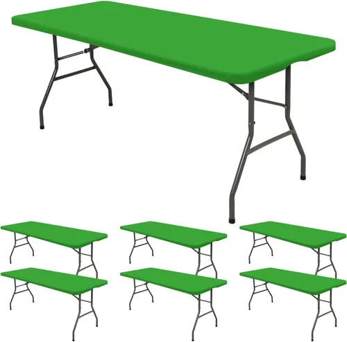 Vista 34 de 6 Pack de Manteles Ajustados para Mesas Rectangulares de 8 Pies, Cubierta de Mesa Aqua Azul Elástica para Picnic al Aire Libre, Paños de Mesa