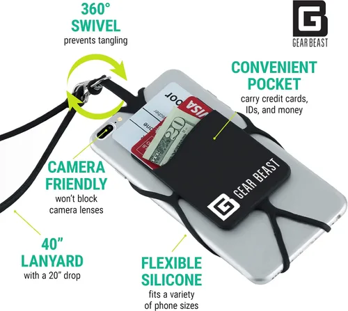 Vista 3 de Gear Beast - Correa universal para teléfono celular compatible con iPhone, Galaxy y la mayoría de teléfonos inteligentes, incluye soporte para Negro