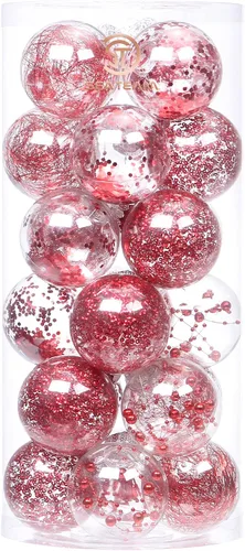 Vista 12 de Sea Team Juego de bolas de Navidad de plástico transparente, inastillables, varios tamaños, bolas decorativas de Navidad con decoraciones delicadas