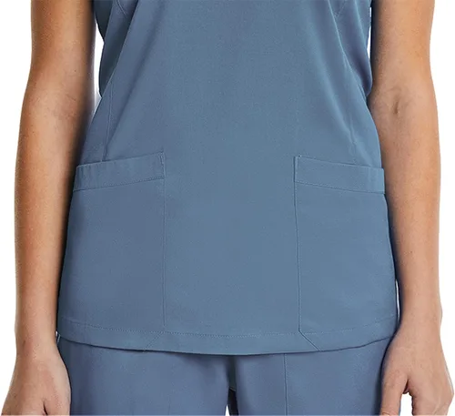 Vista 5 de Mock Wrap Scrub Top para las mujeres 2 bolsillos 4-Way Stretch para Medical Dental Spa EL9115