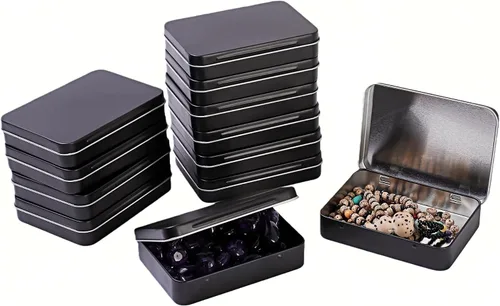 Vista 9 de LJY 12 latas rectangulares de metal, 4.5 x 3.3 x 0.9 pulgadas para piezas Negro