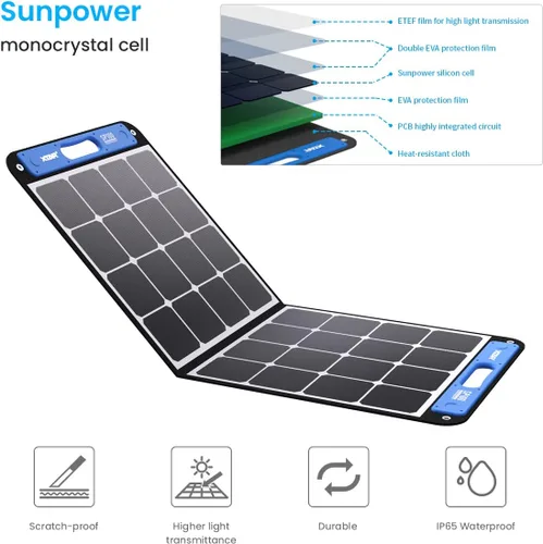 Vista 3 de XTAR Panel solar SP100 de 100 W, panel solar portátil de energía solar, panel solar plegable con cargador independiente, panel de energía solar