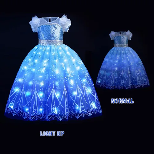 Vista 3 de CIYTI Disfraz de Halloween iluminado para niñas, vestido de princesa de nieve, disfraz de Navidad de hielo con accesorios, azul