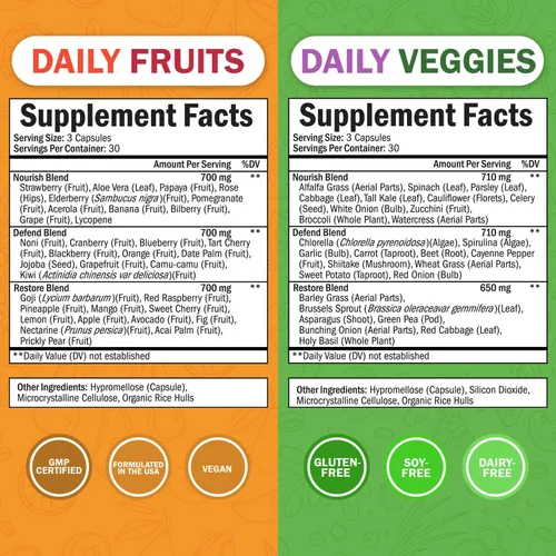 Vista 3 de BioSchwartz Suplemento diario de frutas y verduras para mujeres y hombres (suministro de 1 mes) más suplemento de apoyo inmunológico 17 en 1