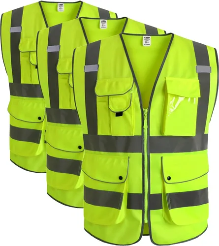 Vista 54 de JKSafety Chaleco de seguridad frontal con cremallera de alta visibilidad Clase 2 de 9 bolsillos con tiras reflectantes, cumple con las normas