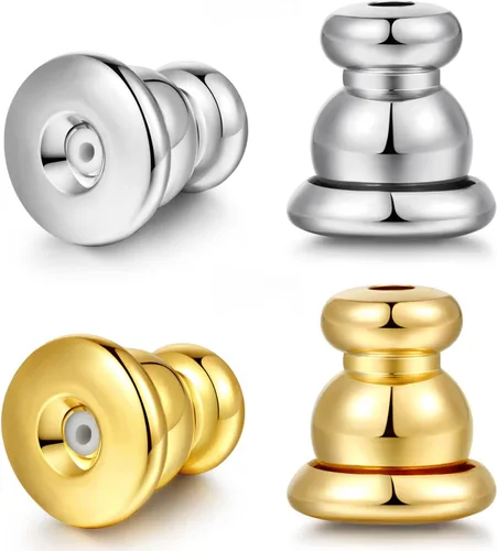 Vista 13 de Respaldos de Aretes para Pendientes, Respaldos de Aretes Tipo Bala de Oro 18K Repuestos para Pendientes/Orejas Caídas, Cierres de Seguridad