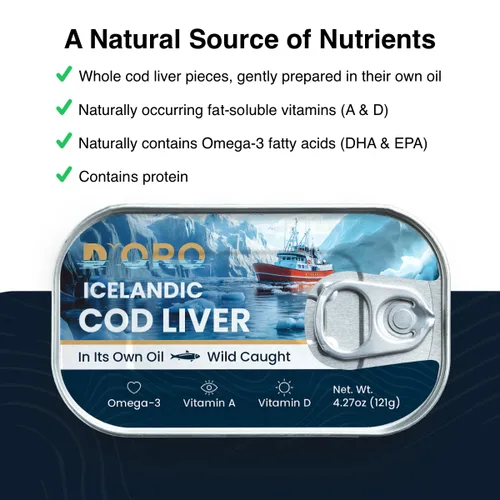 Vista 3 de D'ORO Hígado de bacalao islandés prémium en aceite – Delicia gourmet capturada en la naturaleza, rica en omega-3 y vitamina D 4.27 oz (121 gr) 3