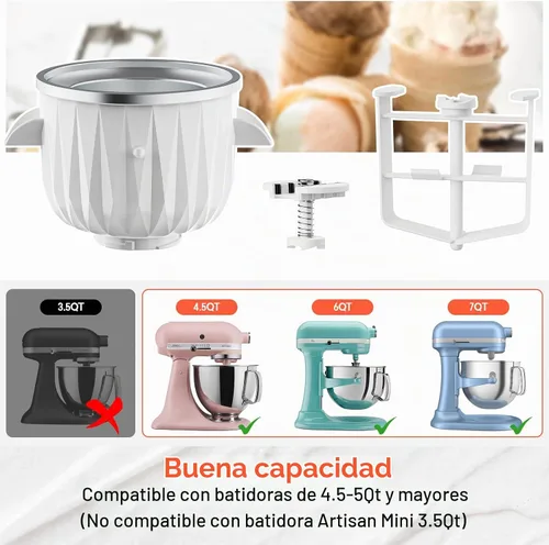Vista 4 de Accesorio para máquina de helados KitchenAid, accesorio para batidora de pie de 2 cuartos de galón, accesorio de helado de sorbete de yogur