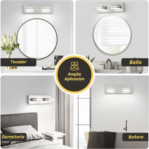 Vista 7 de OKELI - Lámpara de tocador de baño de 2 luces, níquel cepillado, moderna, lámpara frontal para espejo, para baño, escaleras, pasillo, regulable