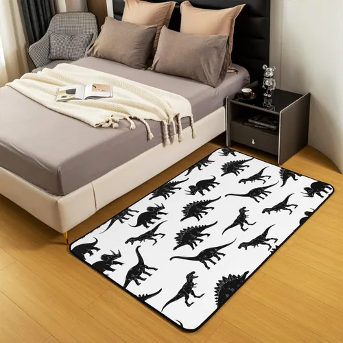 Vista 5 de Alfombras de dinosaurio para sala de estar, dormitorio, alfombra antideslizante de 3 x 5 pies, para niños, mujeres y hombres, blanco y negro
