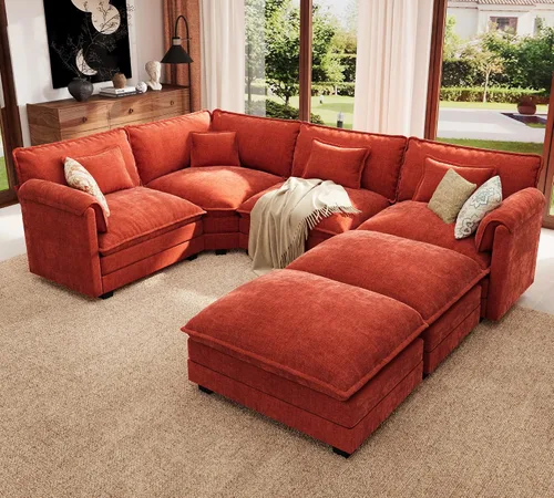 Vista 16 de ELUCHANG Sofá Seccional Modular en Forma de L de 113 pulgadas, cómodo sofá nube de 4 asientos con otomana móvil, sofá de asiento profundo para sala