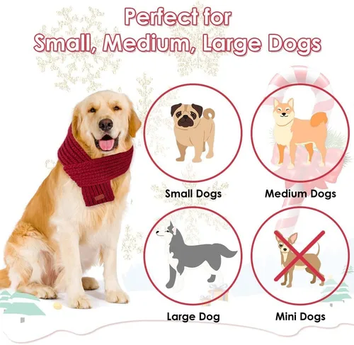 Vista 4 de SlowTon Bufanda de punto para perro, paquete de 2 pañuelos cálidos para perros, bufanda de decoración de Navidad de invierno para perros pequeños