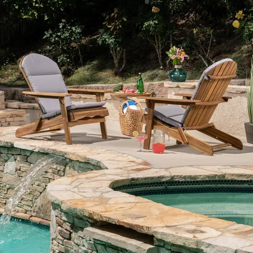 Vista 5 de Christopher Knight Home Amenda - Sillas Adirondack plegables de madera de acacia para exteriores con cojines (juego de 2), gris, gris + caqui