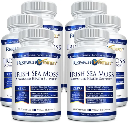 Vista 9 de Research Verified Musgo marino irlandés - Bladderwrack, bardana, bioperina, rico en prebióticos, aumenta la inmunidad, ayuda a la digestión - 60