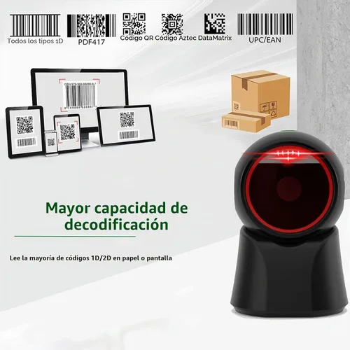Vista 2 de escáner omnidireccional de escritorio del QR del escáner USB del código de barras 1D 2D atado con alambre