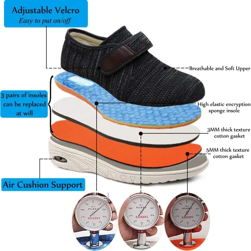 Vista 3 de Mei MACLEOD Zapatos para diabéticos para mujer, zapatos con edema para pies hinchados, zapatos anchos para caminar para personas mayores fascitis