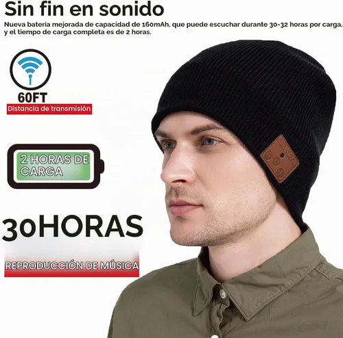Vista 2 de BORAYDA Merino Wool Bluetooth Beanie, HD Stereo,30 Hours Play Time,Built-in Microphone, Men's/Women's Christmas Electronic Gift (Black)