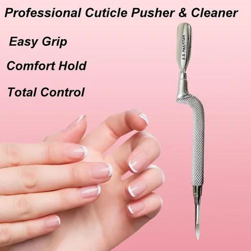 Vista 5 de 24 piezas de agarre cómodo, fácil agarre, ergonómicamente en ángulo curvado, empujador y limpiador de cutículas de 5 pulgadas, empujador y limpiador