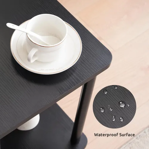 Vista 9 de Apicizon - Mesa auxiliar de 2 niveles, pequeña mesa auxiliar con patas de madera maciza, mesa de noche estilo boho con estante de almacenamiento